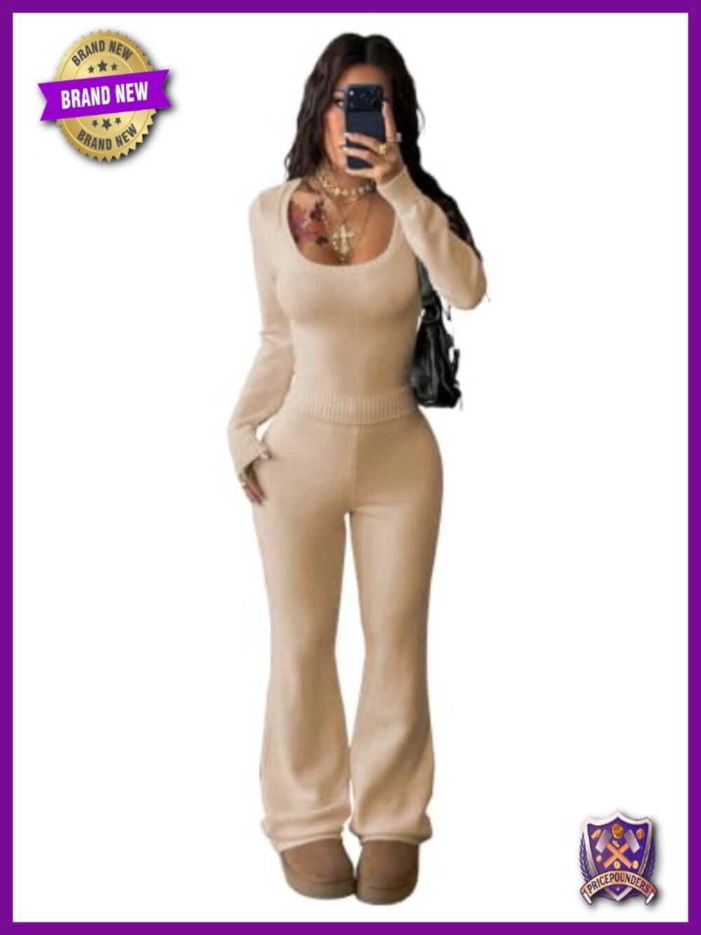 Women's 2 Piece Knit Sweater Set Wide Leg Pants Lounge Outfit